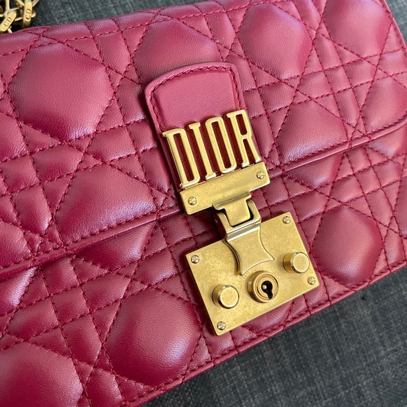 DIOR full set RED FUCHSIA QUILTED LAMBSKIN CANNAGE SMALL DIORADDICT FLAP BAG - Picture 3 of 10